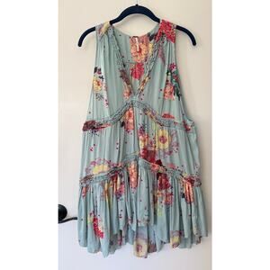 Free People Haze Floral High Low Tiered Tunic Boho Relaxed Fit Top Size S